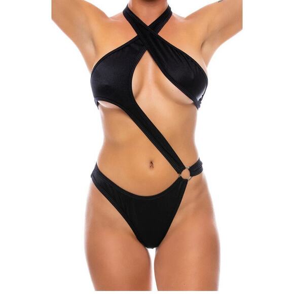 🦋B2G1🦋BODYZONE Single Ring Asymmetrical Bodysuit BLACK | ONE SIZE | Dance Wear - Picture 1 of 12
